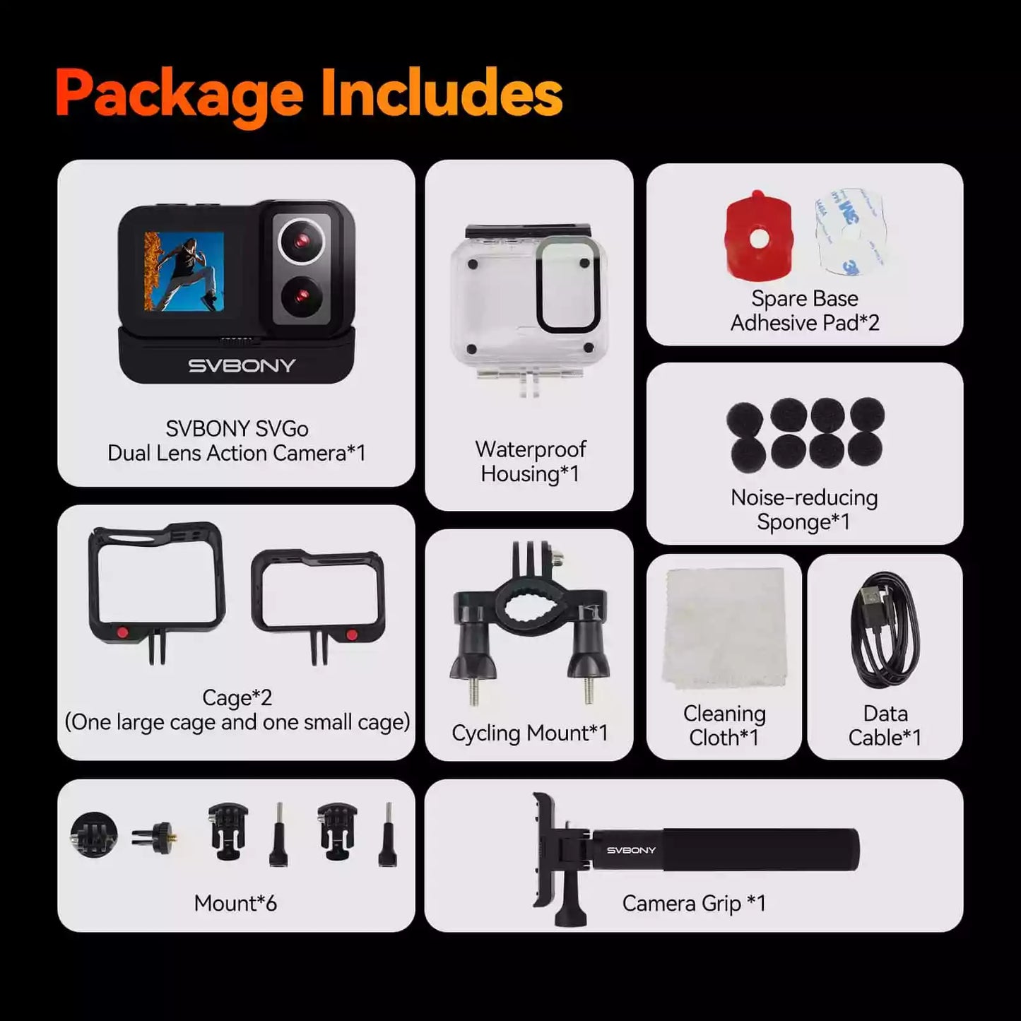 SvBony SVGO Dual Lens Action Camera - W9319A