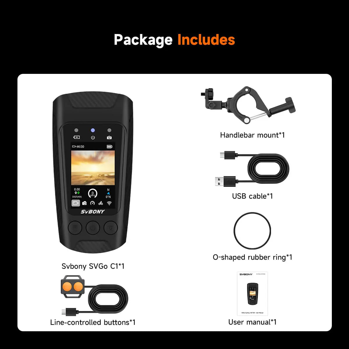 SvBony SVGo C1 Cycling Camera HD 4K 30fps IPX4 Waterproof - W9301A