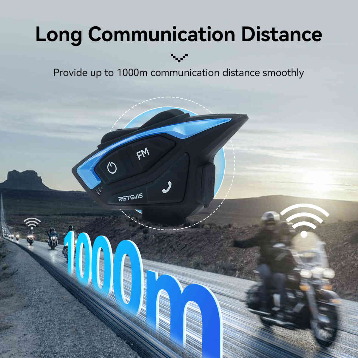 Retevis EZTalk 3A 1000m/1km Motorcycle Bluetooth Helmet Walkie Talkie